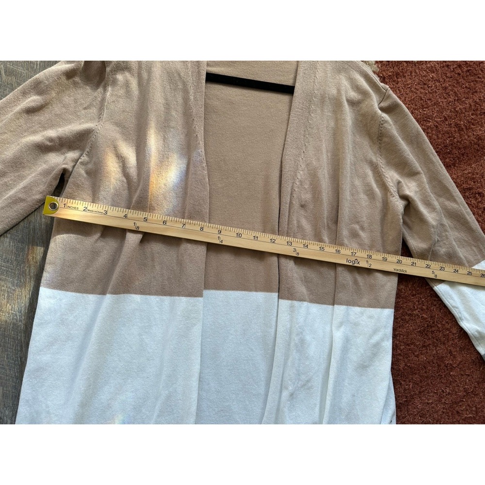 Unbranded Tan White Grey Longline Open Front‎ Cardigan L Large - Picture 2 of 6